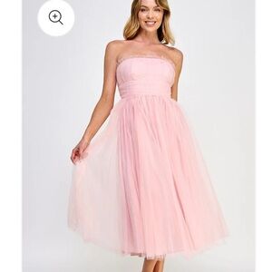 The Vintage Shop Pastel Pink Layered Tulle Strapless Dress